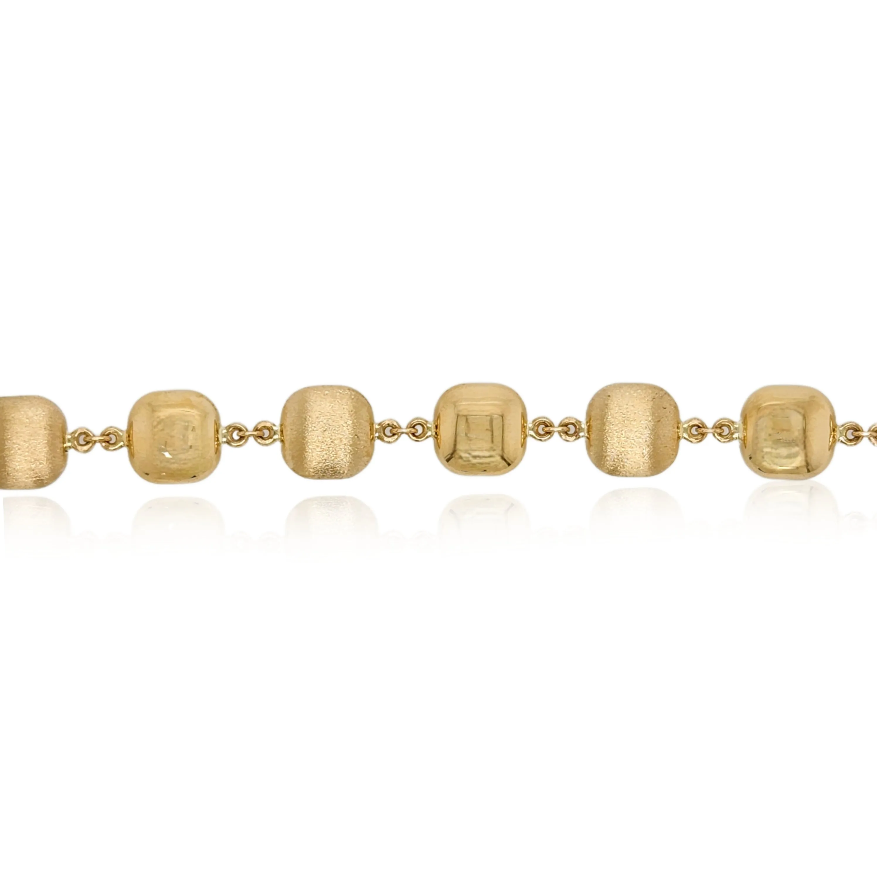 14k Gold Alternating Brushed  and Shiny Gold Square Shapes Bracelet