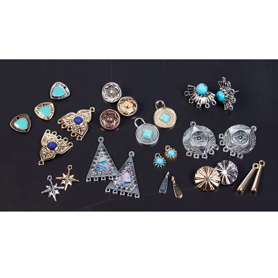 19x24mm Fan Earring Post Pair with Faux Turquoise Embellishment from the Global Collection - Silver Plated (1 Pair)
