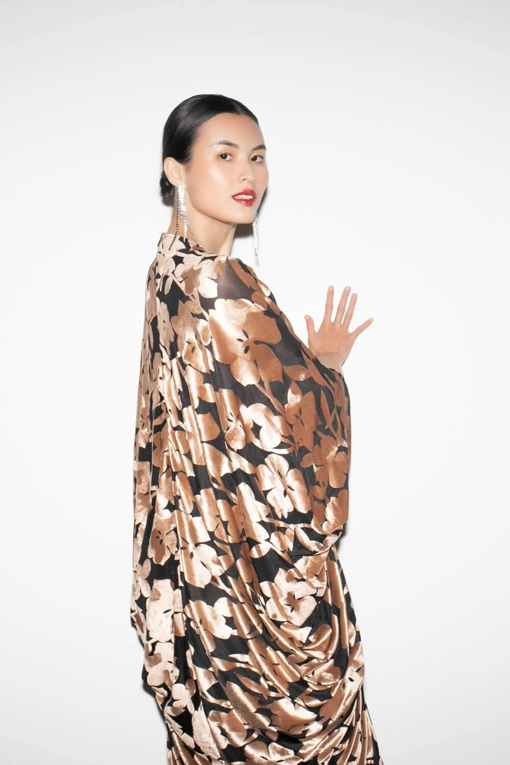 Alisha Pleated V-Neck Velvet Midi Dress