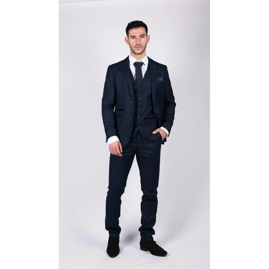 arthur- Men's Boys Navy Blue 3 Piece Suit Birdseye Suit Wedding Prom