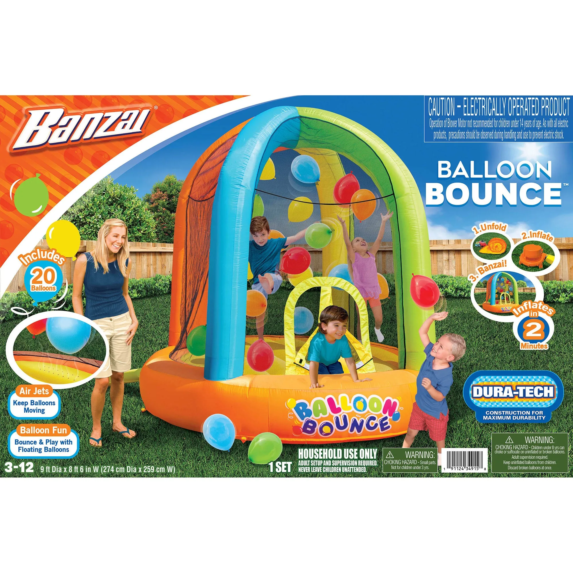Banzai Inflatable Balloon Bounce House Activity Play Center with 20 Balloons