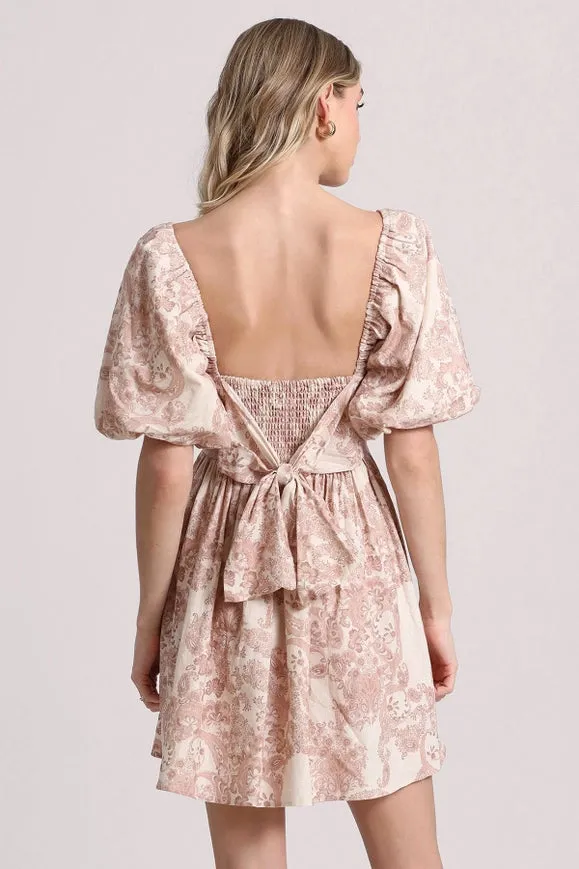 Baroque Paisley Linen Blend Babydoll Dress