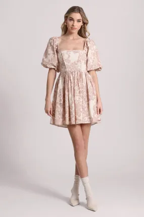 Baroque Paisley Linen Blend Babydoll Dress