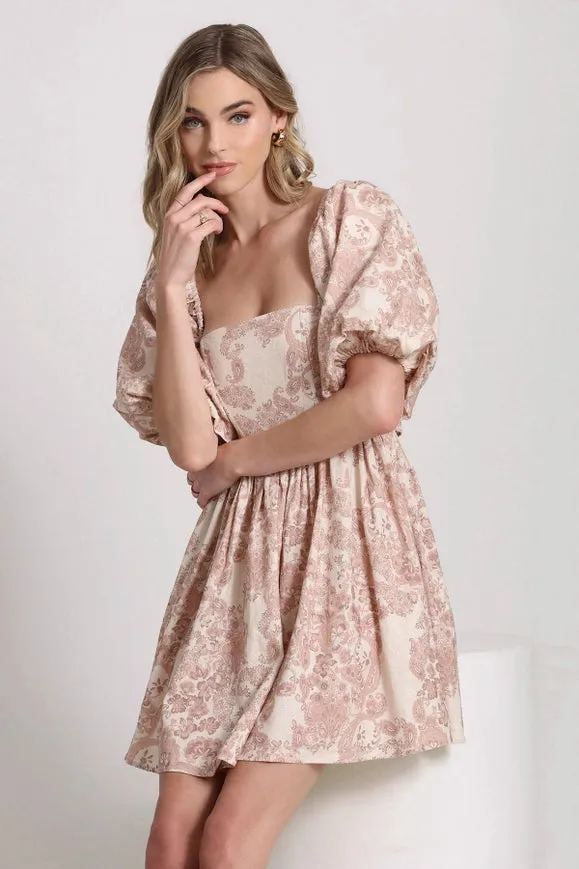 Baroque Paisley Linen Blend Babydoll Dress