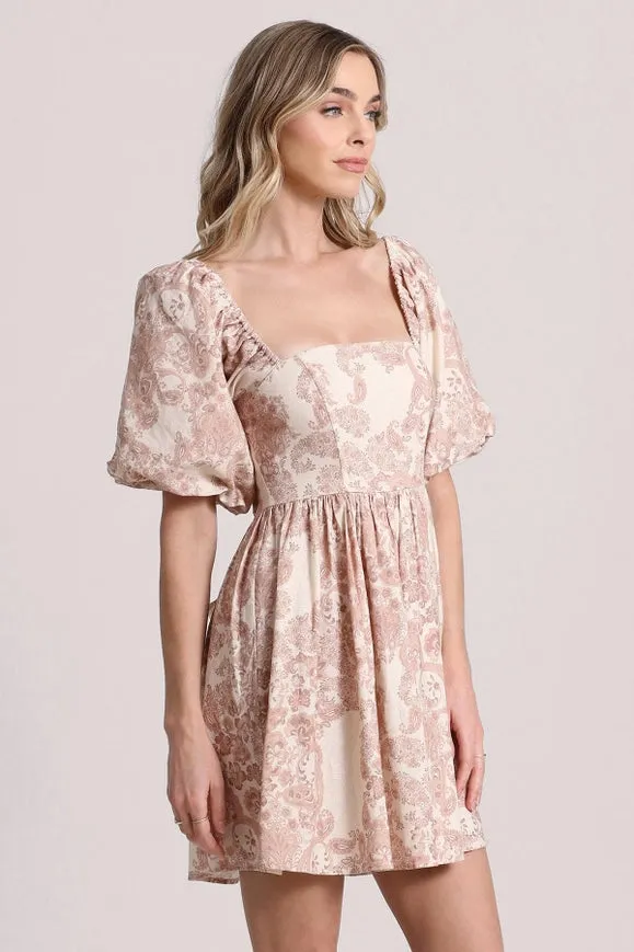 Baroque Paisley Linen Blend Babydoll Dress