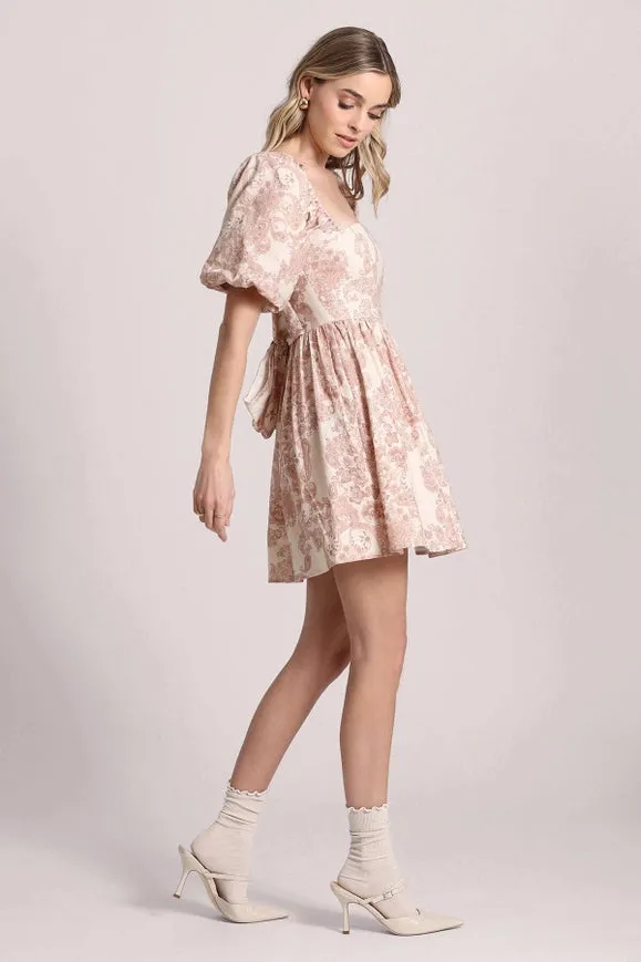 Baroque Paisley Linen Blend Babydoll Dress
