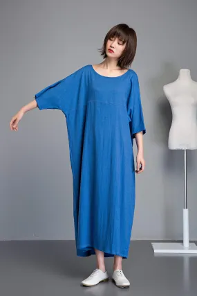Blue linen dress, Plus size linen dress, linen dress, long sleeve dress, long linen dress, loose linen dress, summer linen dress  C1236