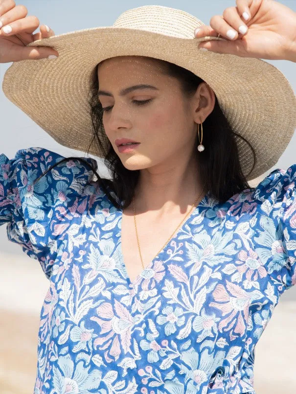 Blue Printed Lagoon Tier Wrap Dress