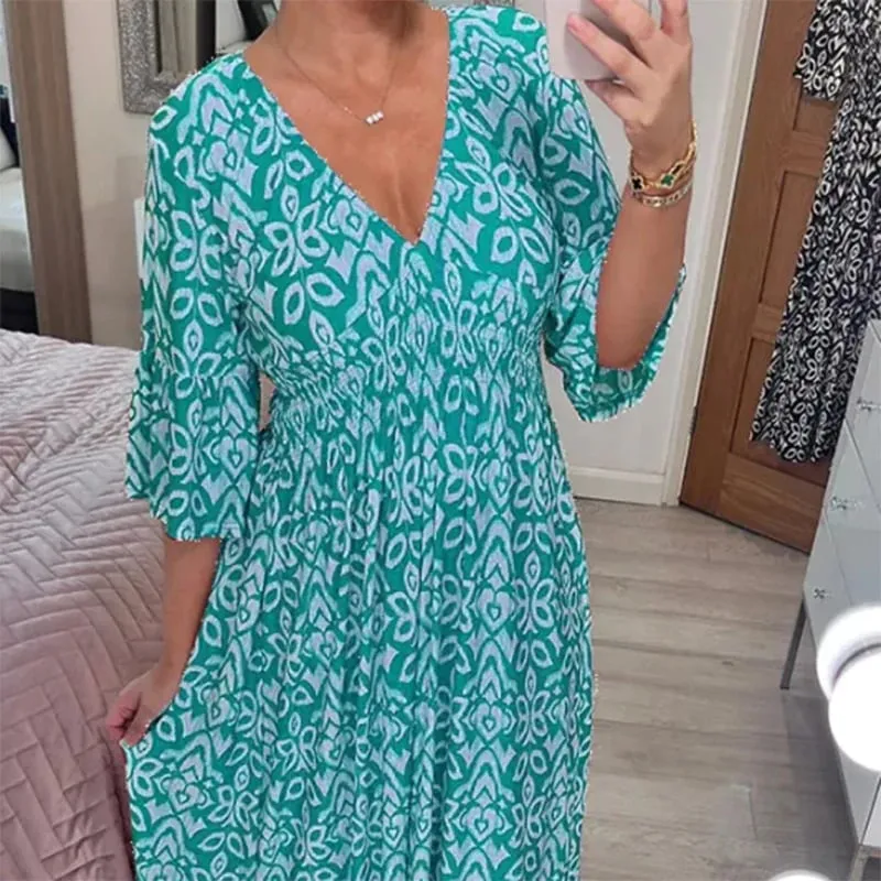 Bohemian Casual Print V-Neck Long Dress (Free Shipping)