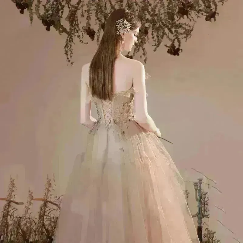Champagne-colored Host Starry Sky Toasting Dress With Strapless