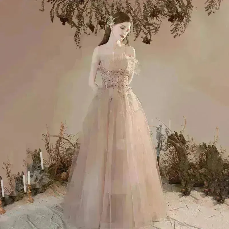 Champagne-colored Host Starry Sky Toasting Dress With Strapless