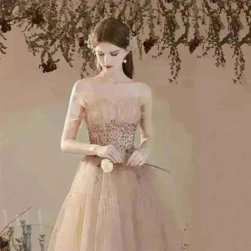 Champagne-colored Host Starry Sky Toasting Dress With Strapless