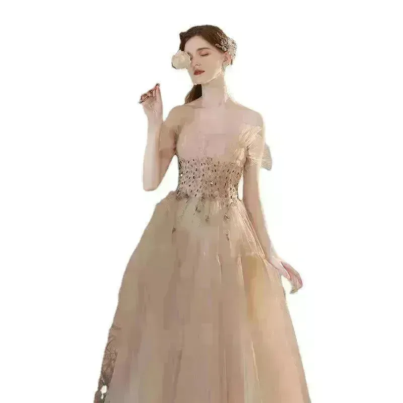 Champagne-colored Host Starry Sky Toasting Dress With Strapless