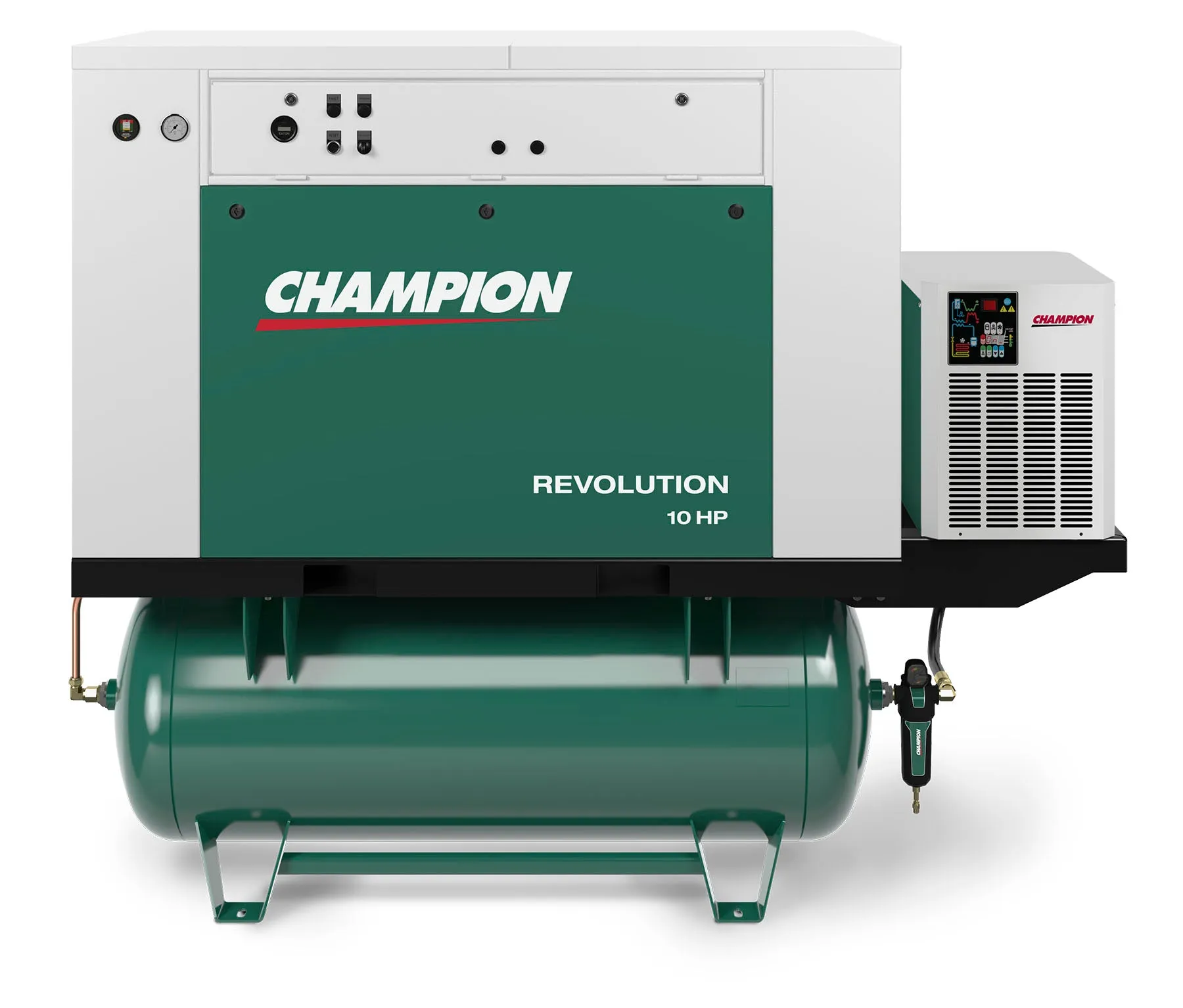 Champion HQR10-12 Revolution 10hp Quiet Enclosed Reciprocating Air Compressor, 120 Gallon Air Receiver, 33.5 CFM @ 175 PSI, 62 dBa