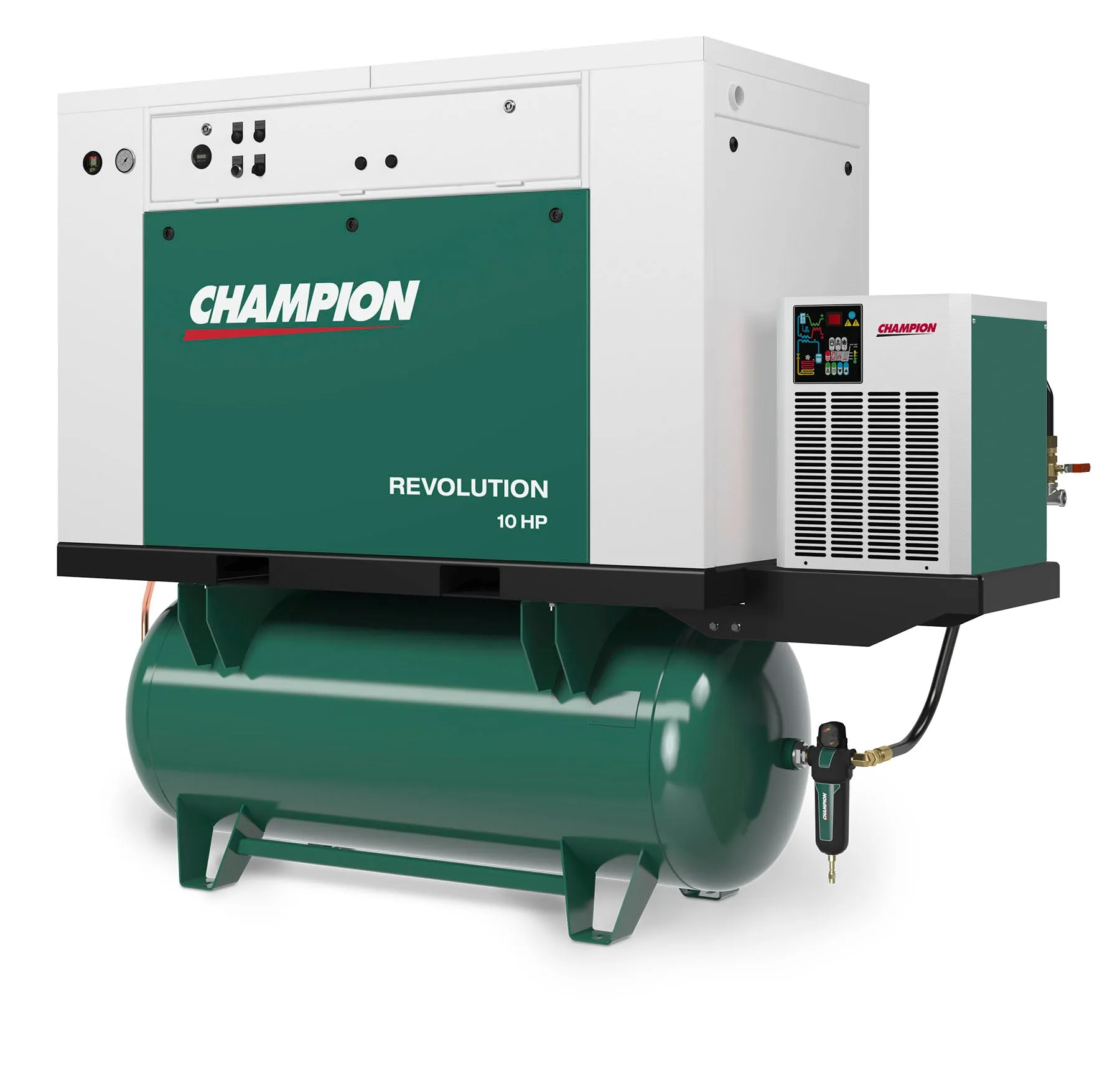 Champion HQR10-12 Revolution 10hp Quiet Enclosed Reciprocating Air Compressor, 120 Gallon Air Receiver, 33.5 CFM @ 175 PSI, 62 dBa
