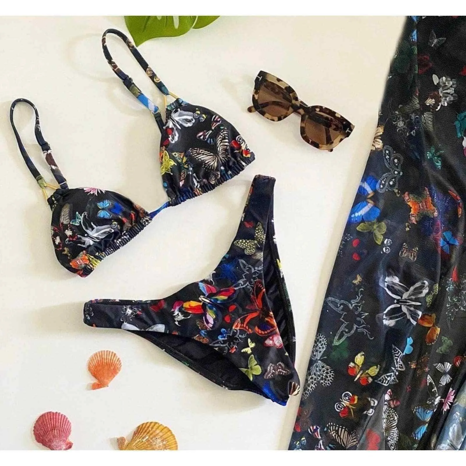 Christian Lacroix x Swiminista Butterfly Triangle Bikini Top Wise Bottom L