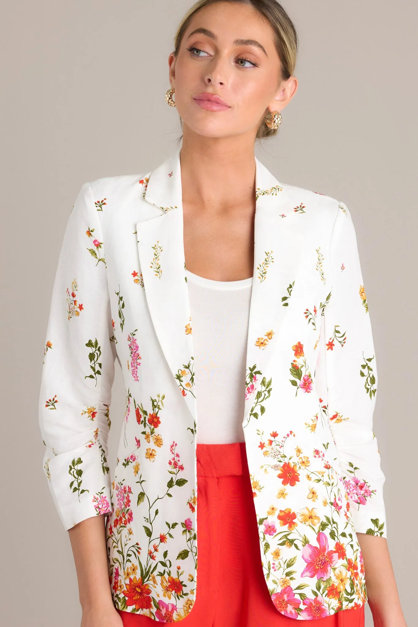 Eternal Bloom Ivory Floral Linen Blazer