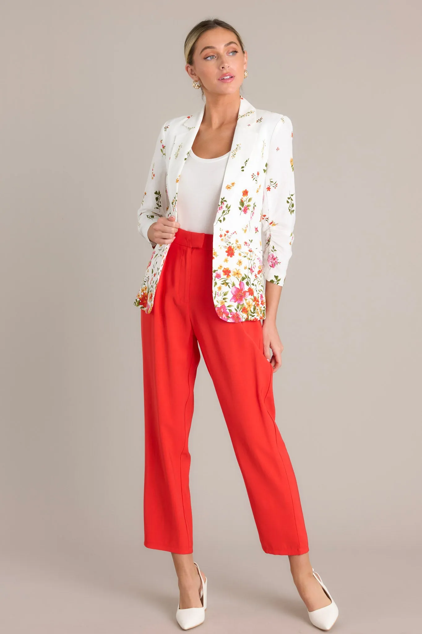 Eternal Bloom Ivory Floral Linen Blazer