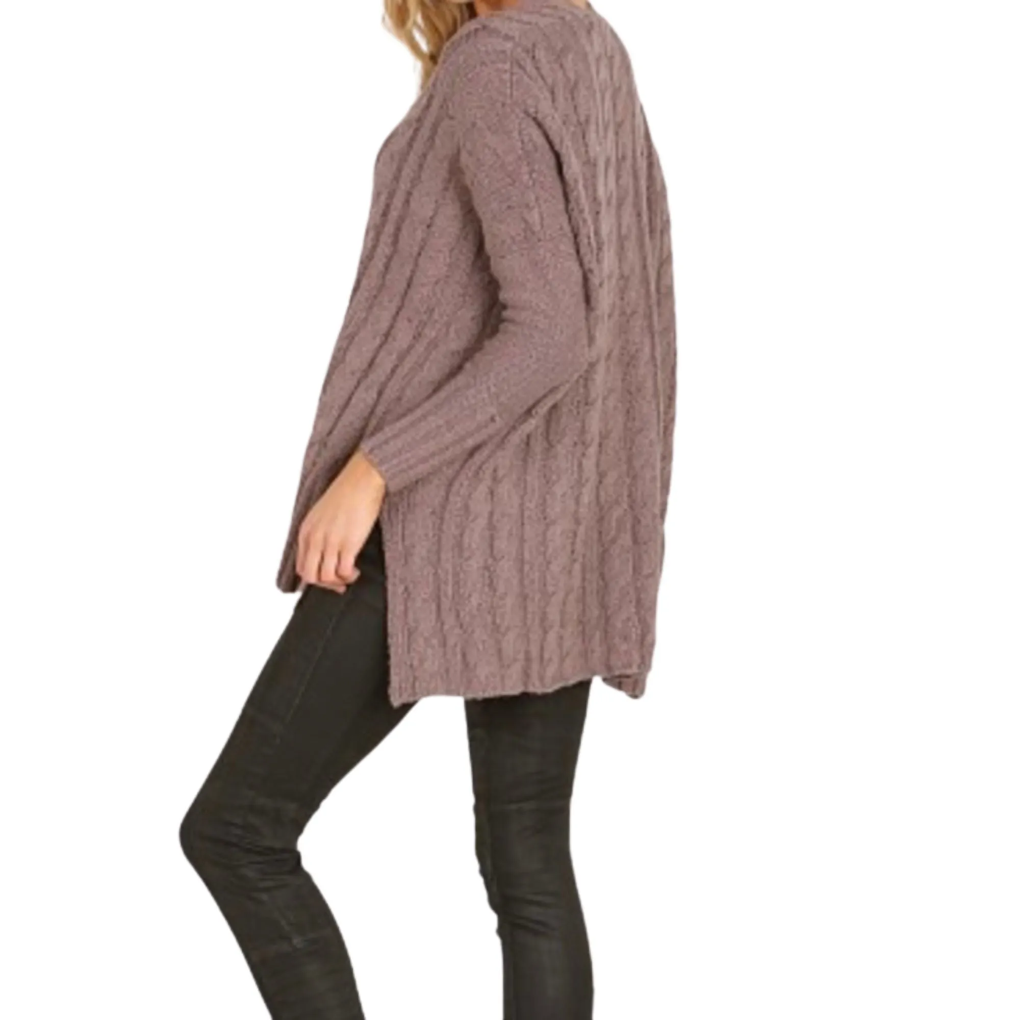 Free People Easy Cable V Neck Sweater