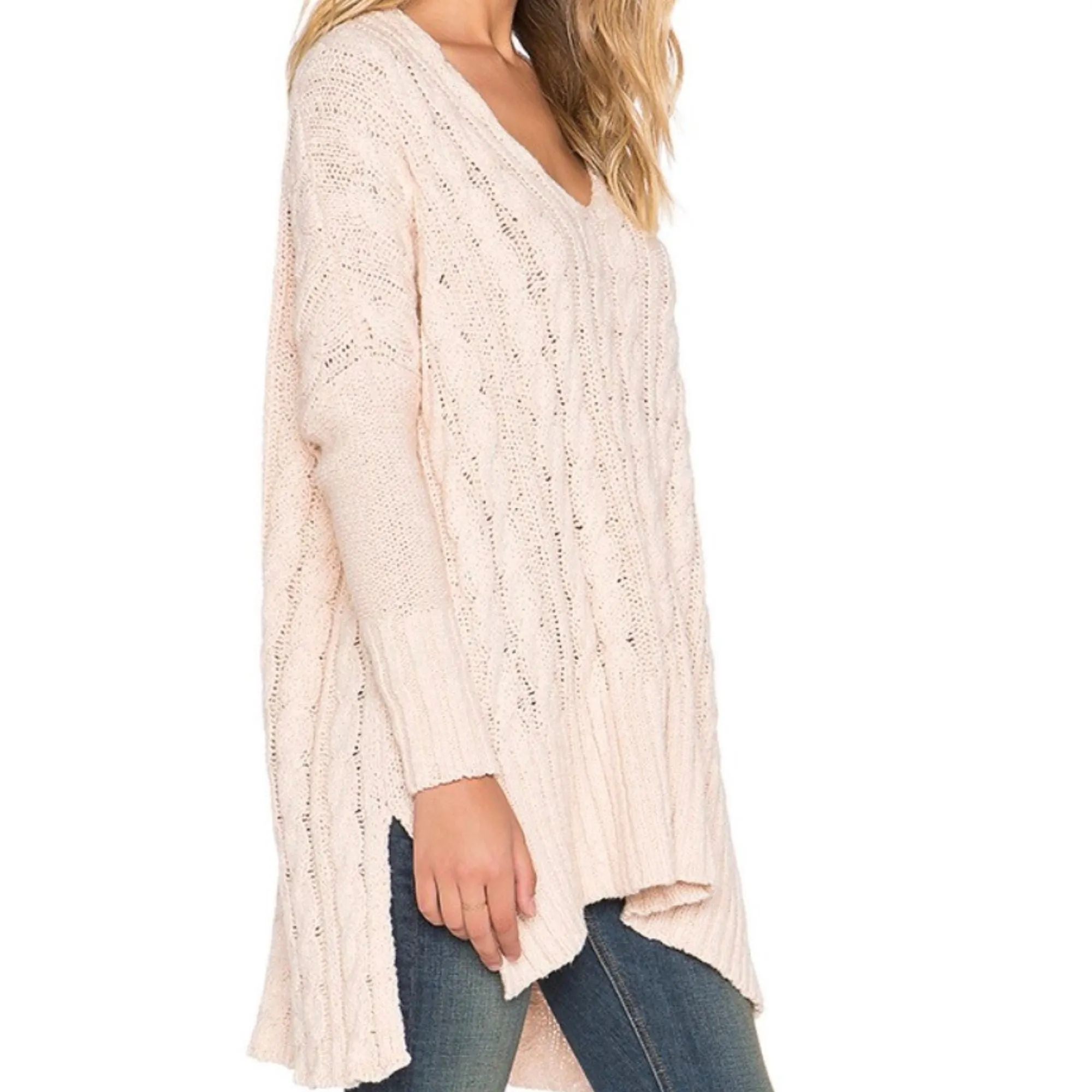 Free People Easy Cable V Neck Sweater