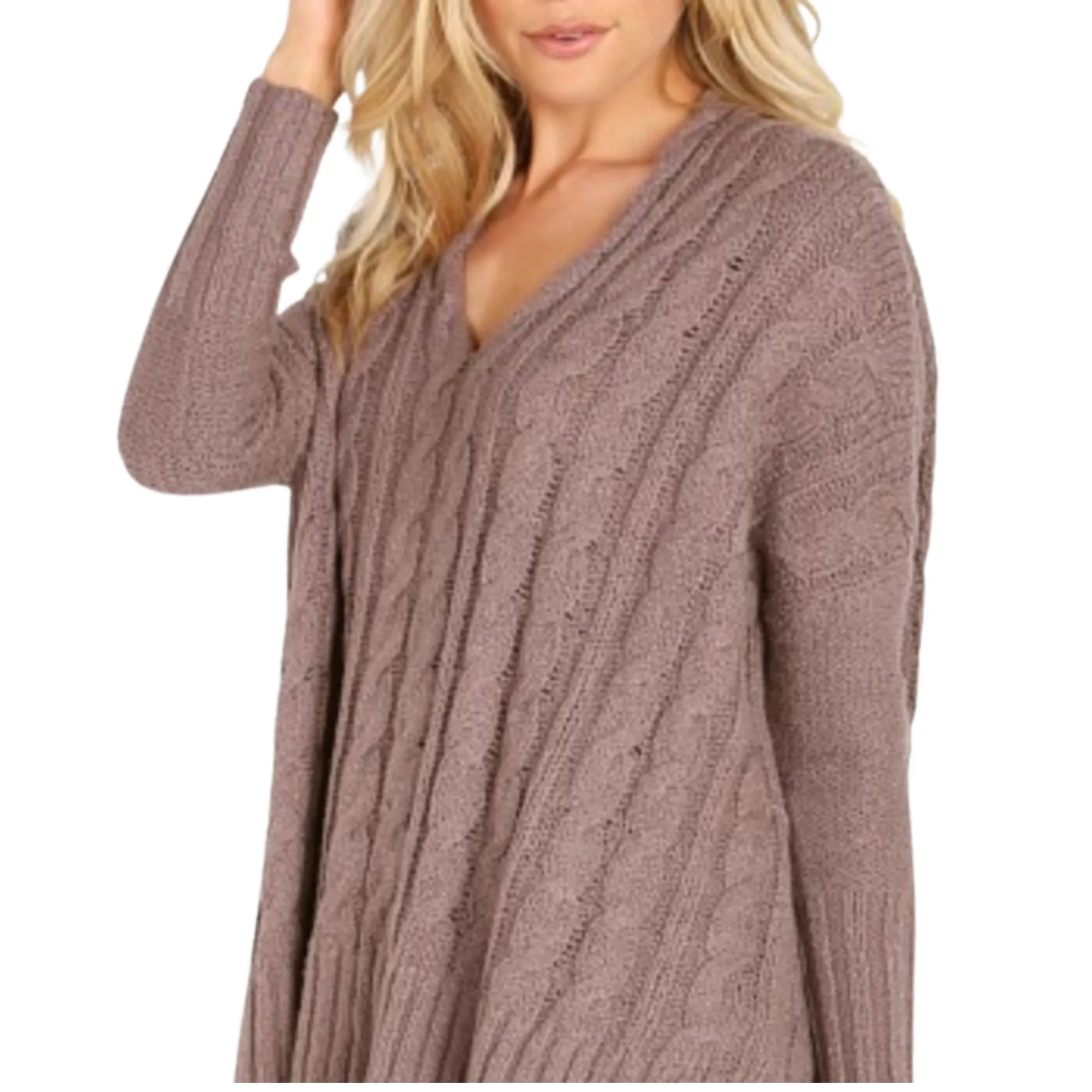 Free People Easy Cable V Neck Sweater