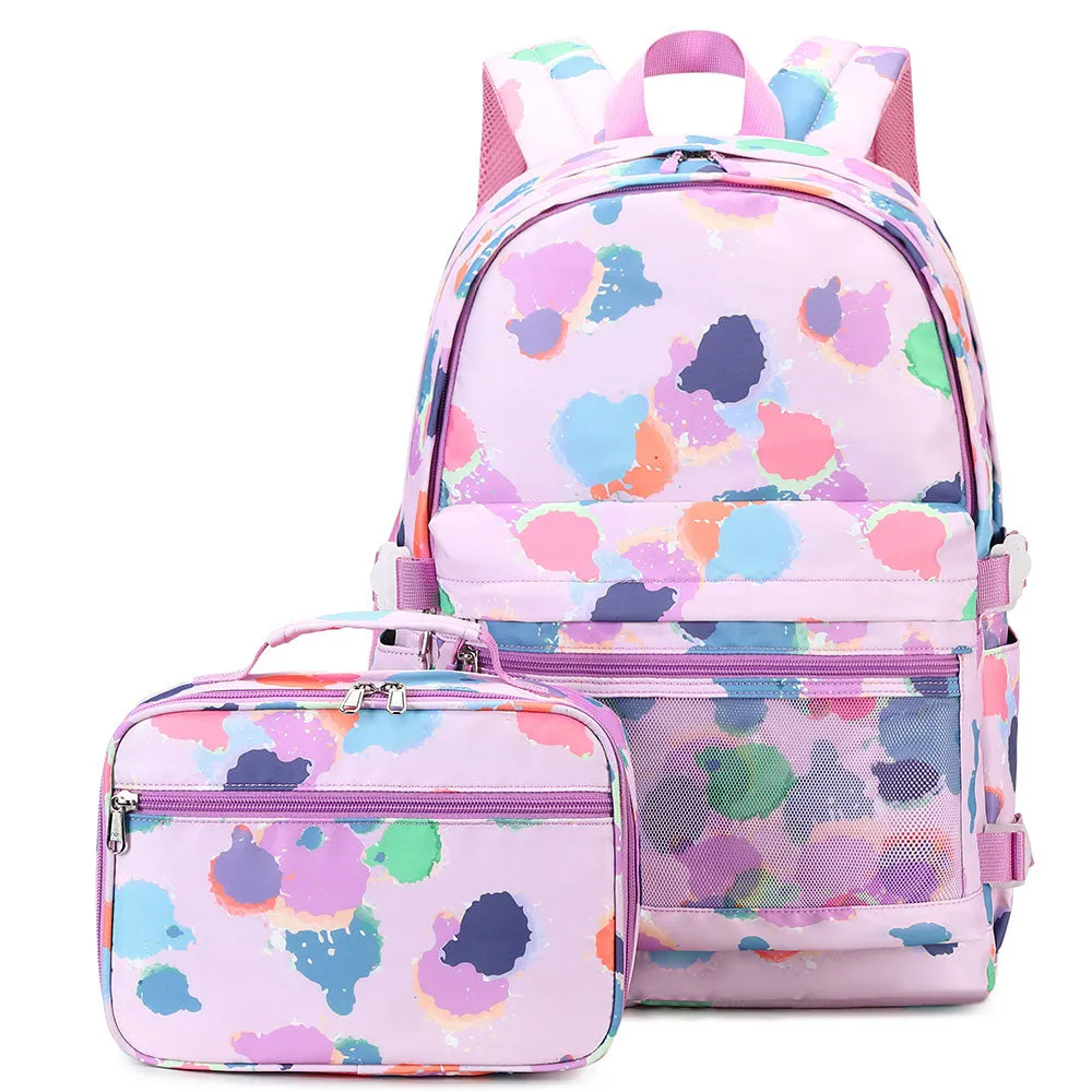 Girls' 3 Pieces Laptop Bookbag Cute Pringting Waterproof Backpack for School