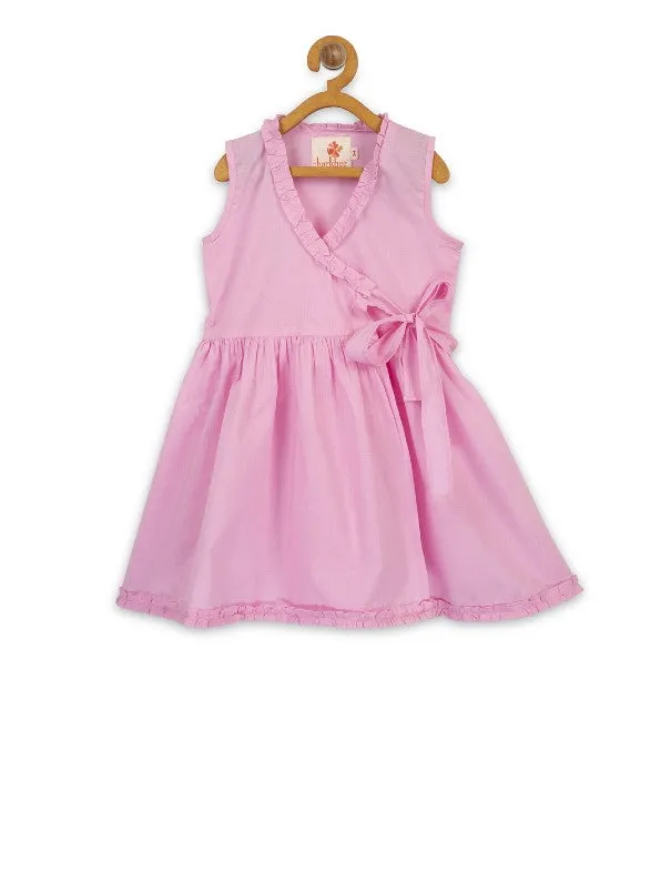 Girls Light Pink Ruffled Wrap Dress