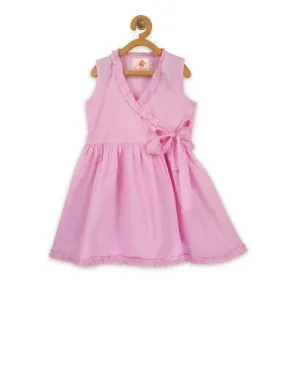 Girls Light Pink Ruffled Wrap Dress