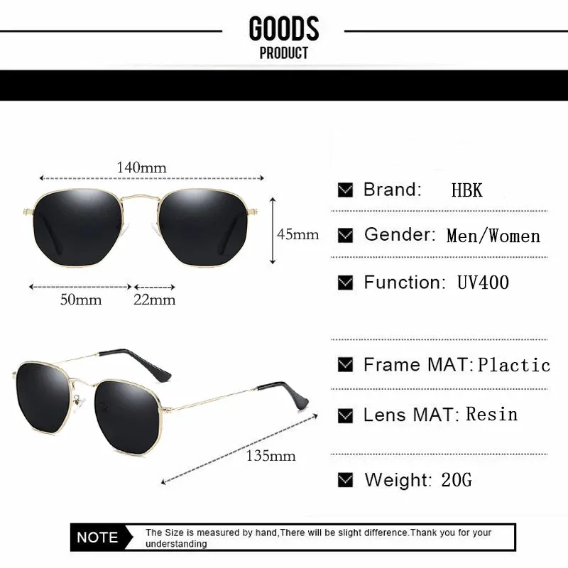 HBK Classic Polarized Sunglasses Men Retro Reflective Sun Glasses Women Square Metal Frame Eyewear Gafas Lunette De Soleil Femme