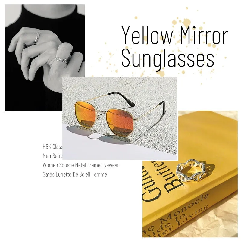 HBK Classic Polarized Sunglasses Men Retro Reflective Sun Glasses Women Square Metal Frame Eyewear Gafas Lunette De Soleil Femme