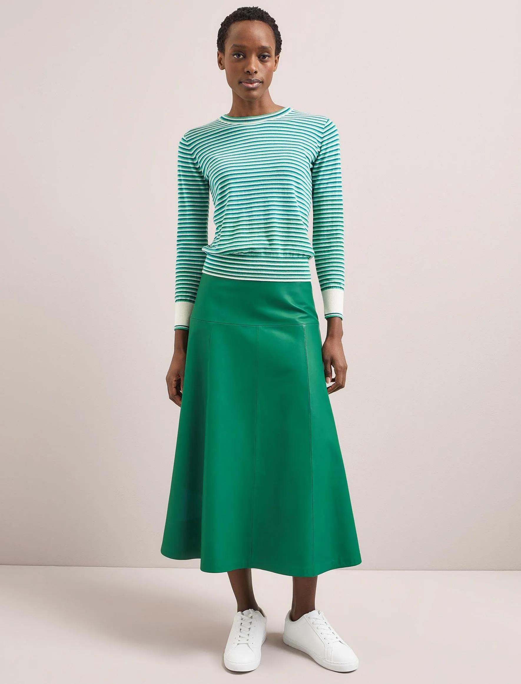 Jodi Cotton Jumper - Teal Mint Cream Stripe