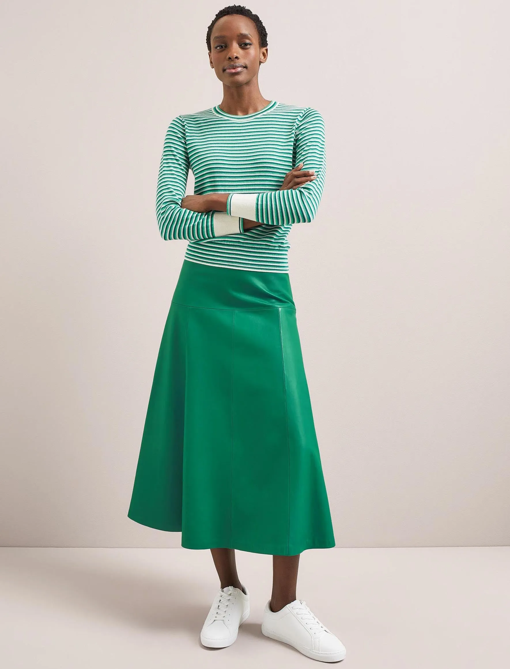 Jodi Cotton Jumper - Teal Mint Cream Stripe