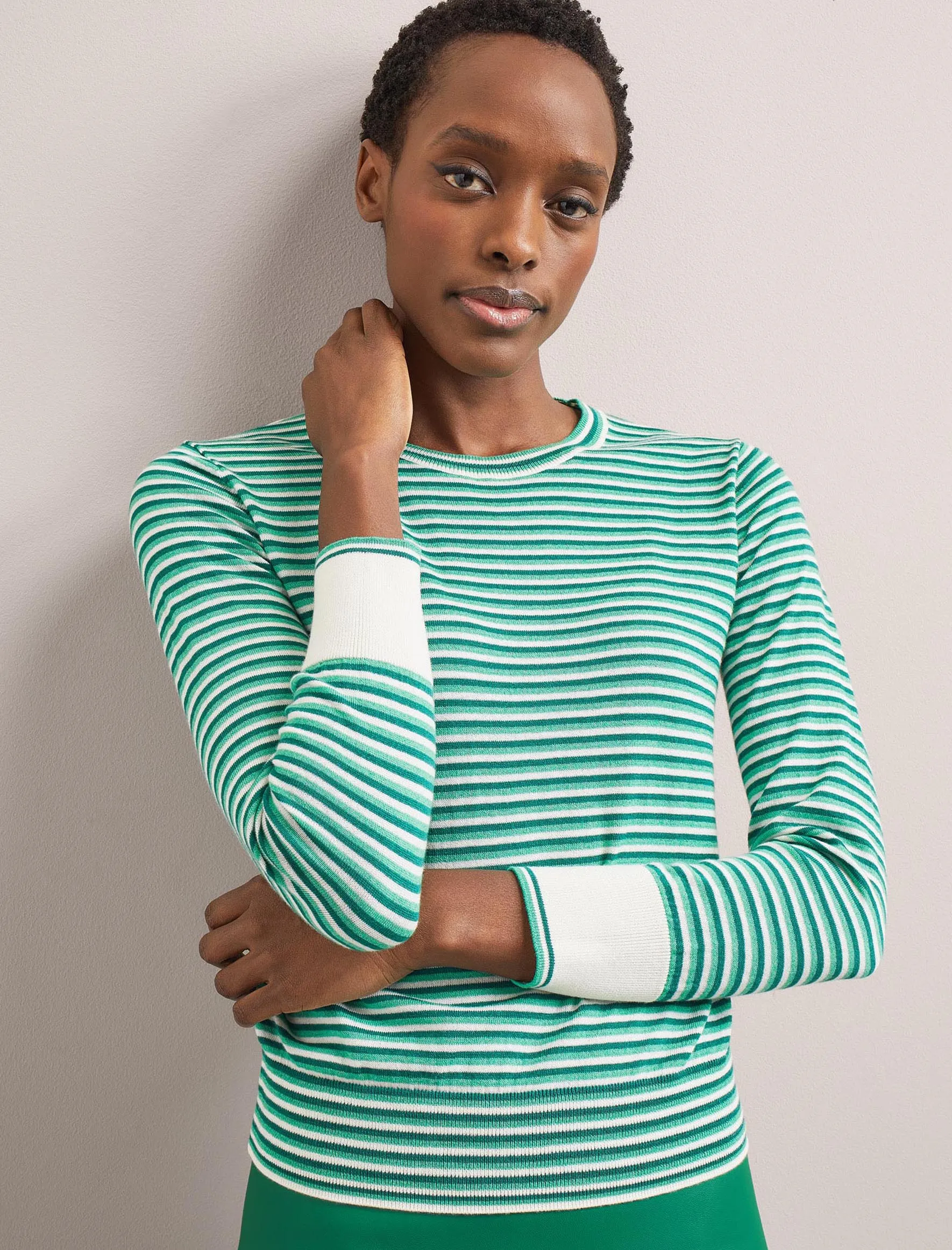 Jodi Cotton Jumper - Teal Mint Cream Stripe