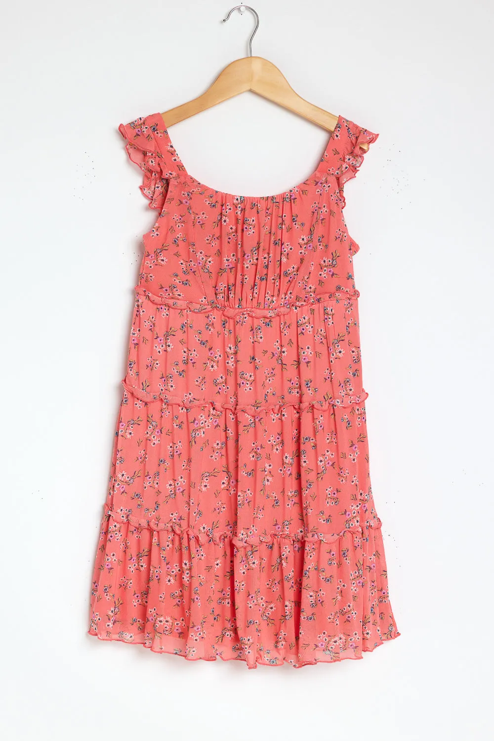 Kids Coral Floral Sleeveless Babydoll Dress