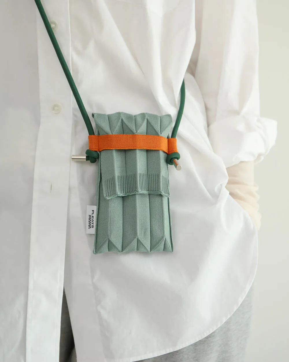 Knit Pleated Phone Bag made from Recycled Ocean Plastic - Blue