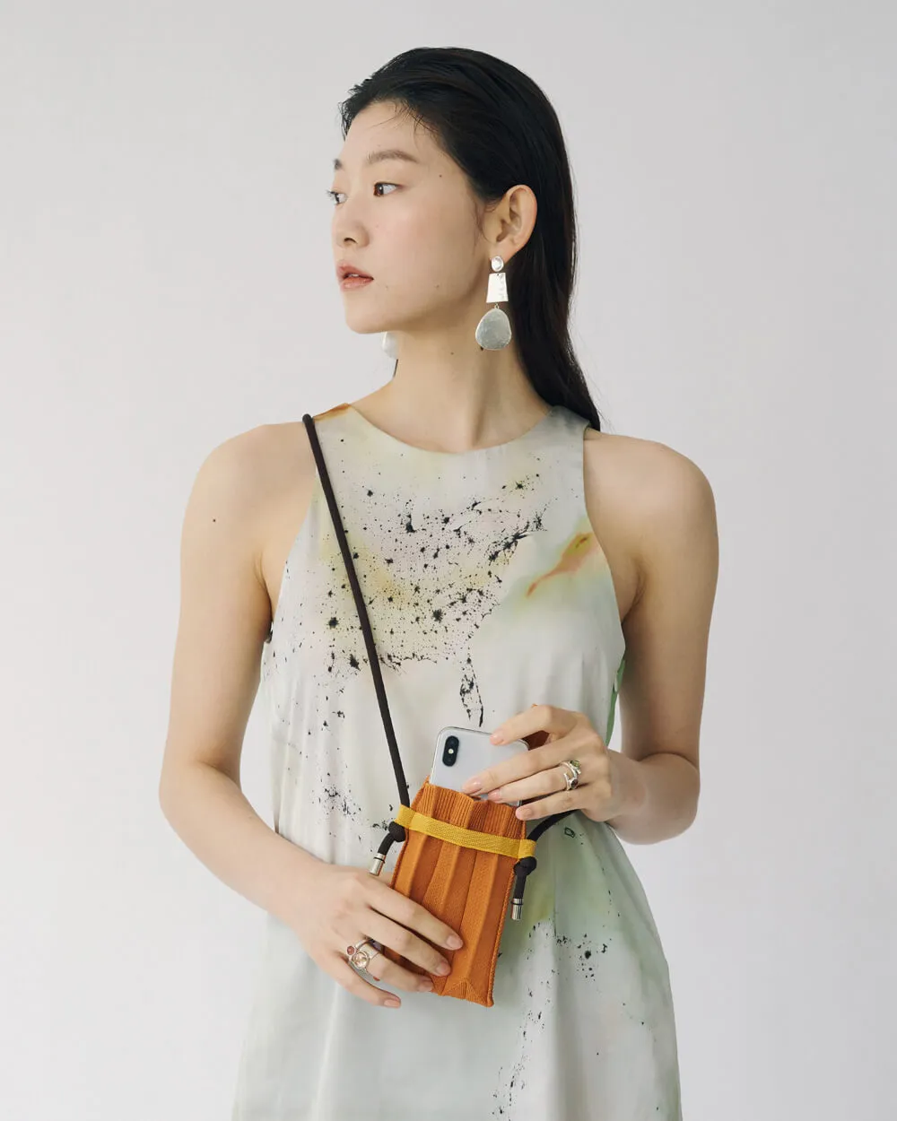Knit Pleated Phone Bag made from Recycled Ocean Plastic - Blue