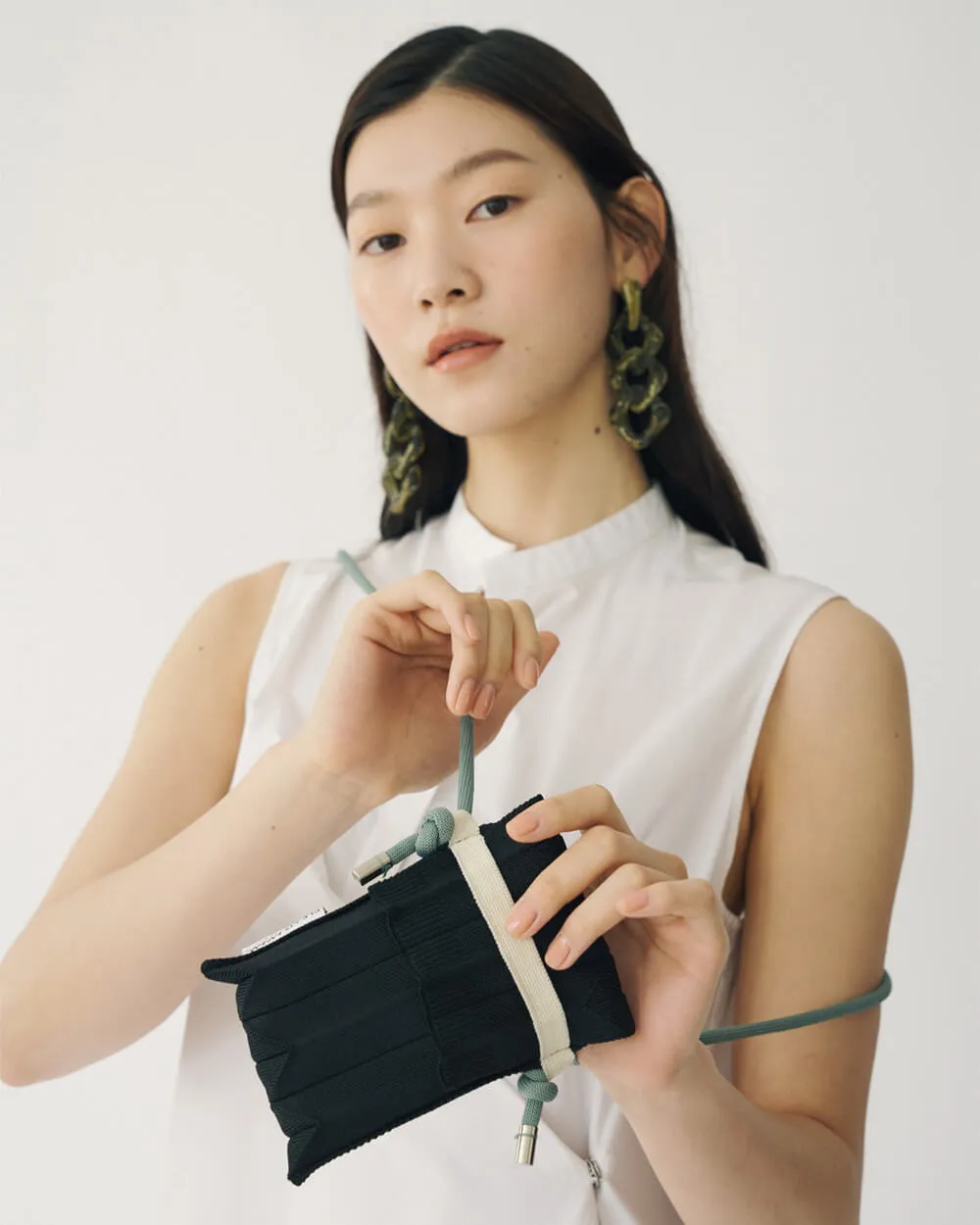 Knit Pleated Phone Bag made from Recycled Ocean Plastic - Sage