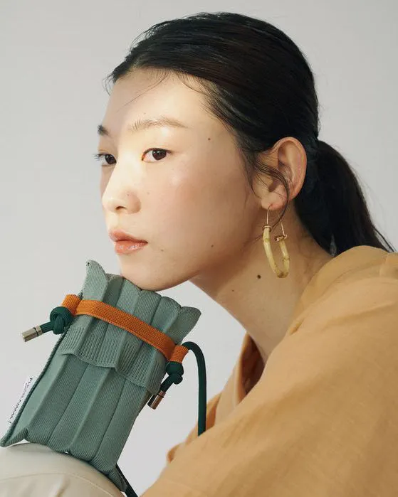 Knit Pleated Phone Bag made from Recycled Ocean Plastic - Sage