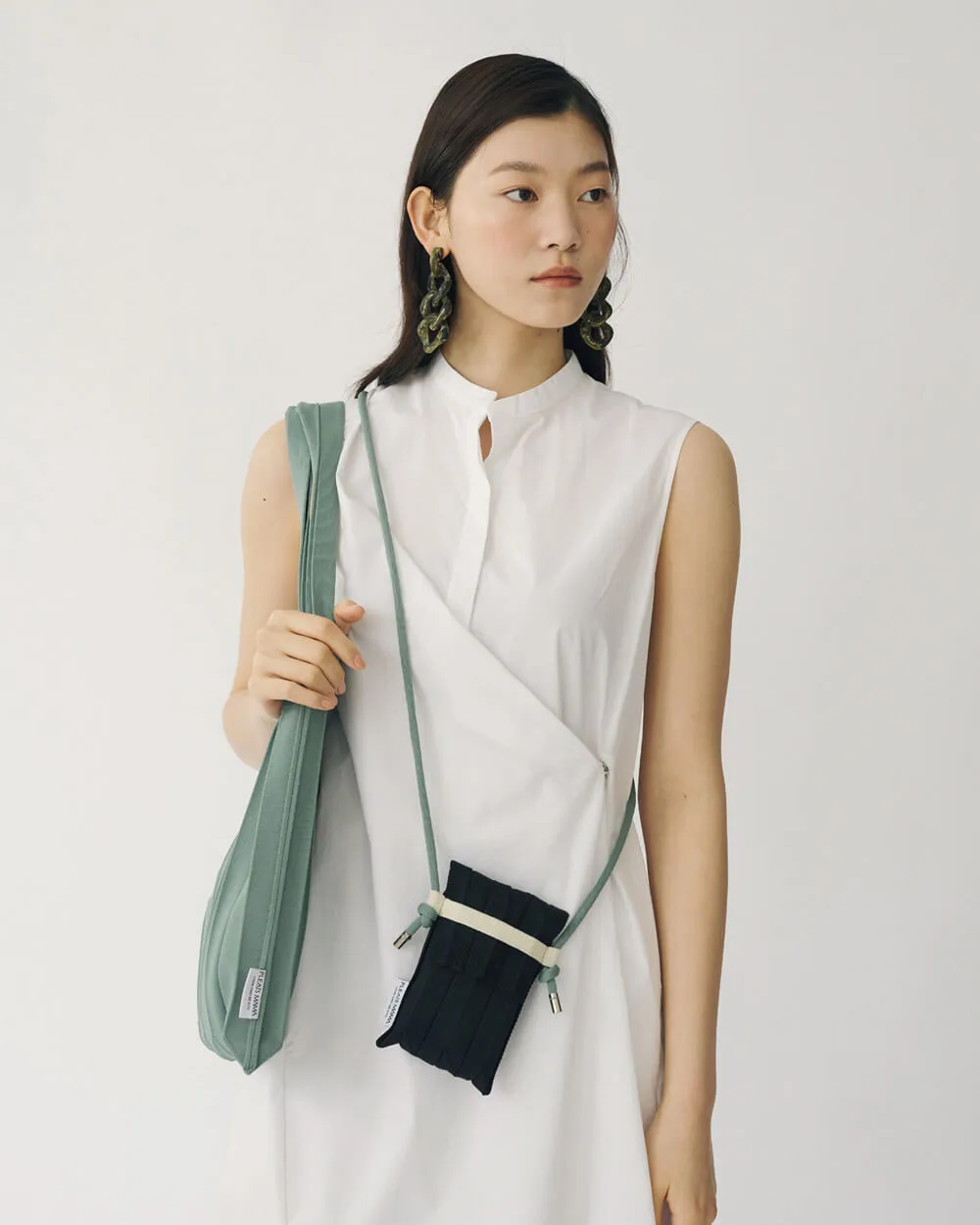 Knit Pleated Phone Bag made from Recycled Ocean Plastic - Sage