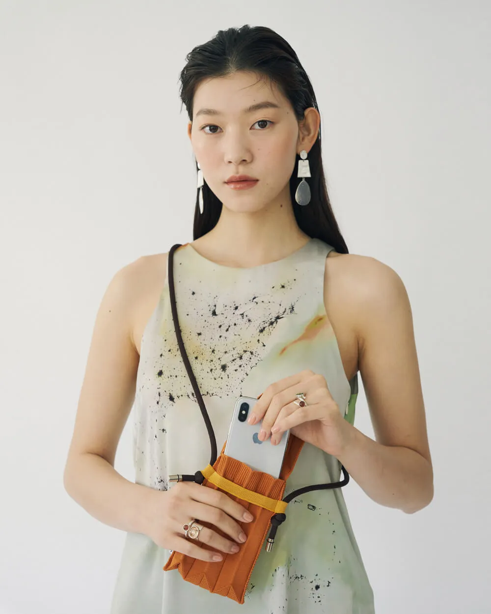 Knit Pleated Phone Bag made from Recycled Ocean Plastic - Sage