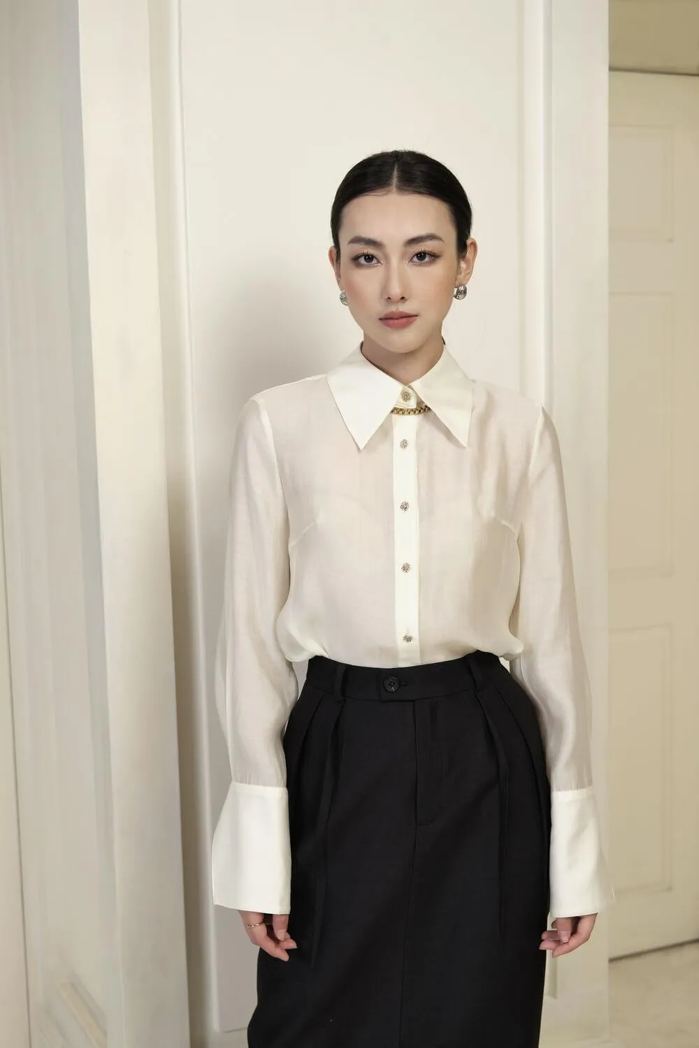 Kress Straight Collared Neck Silk Shirt