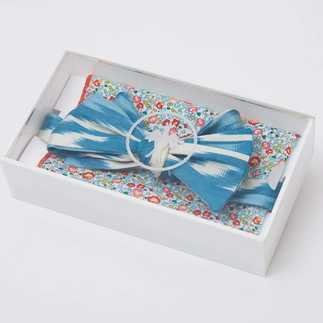 Lucia Silk Ikat Bow Tie - Teal, White