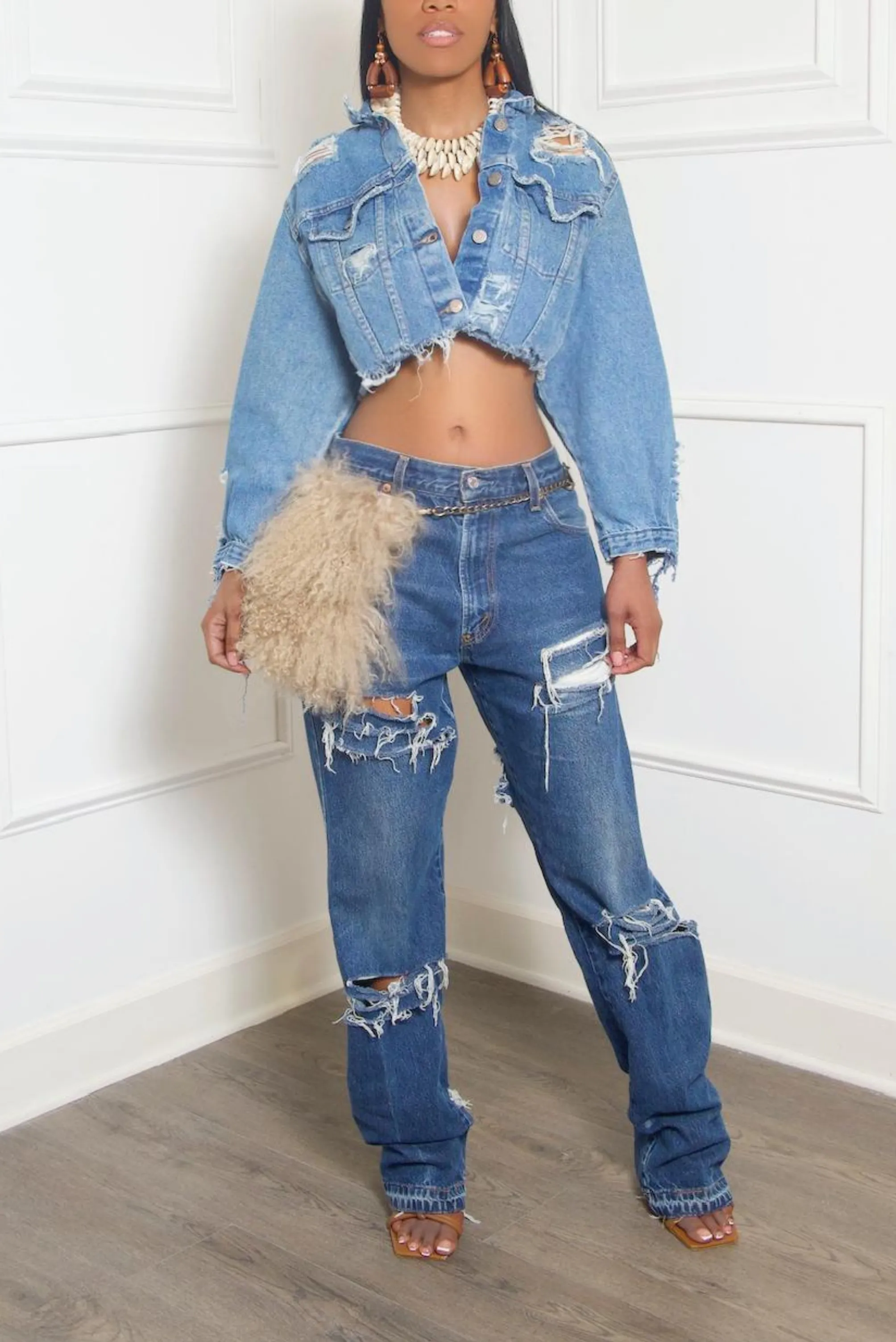Medium wash vintage Denim crop jacket