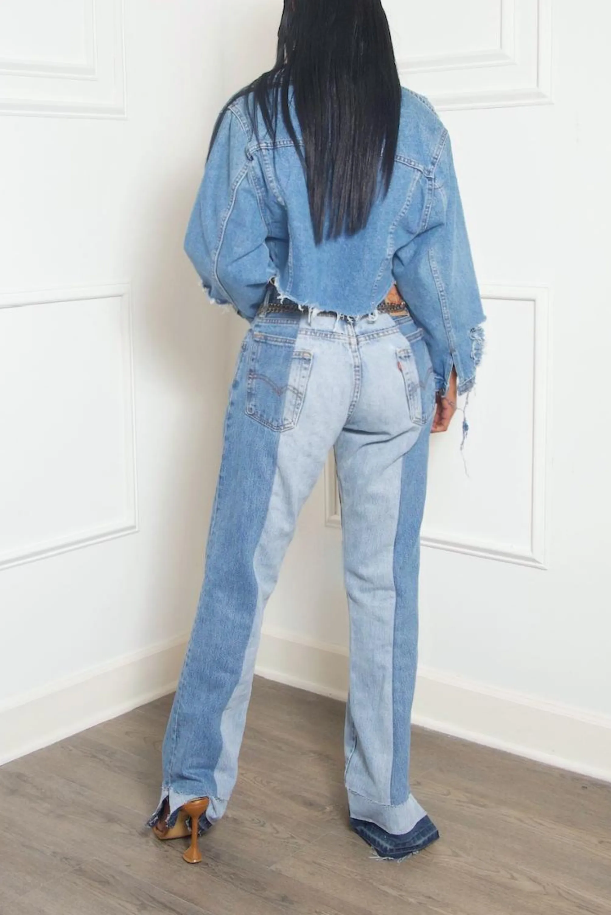 Medium wash vintage Denim crop jacket