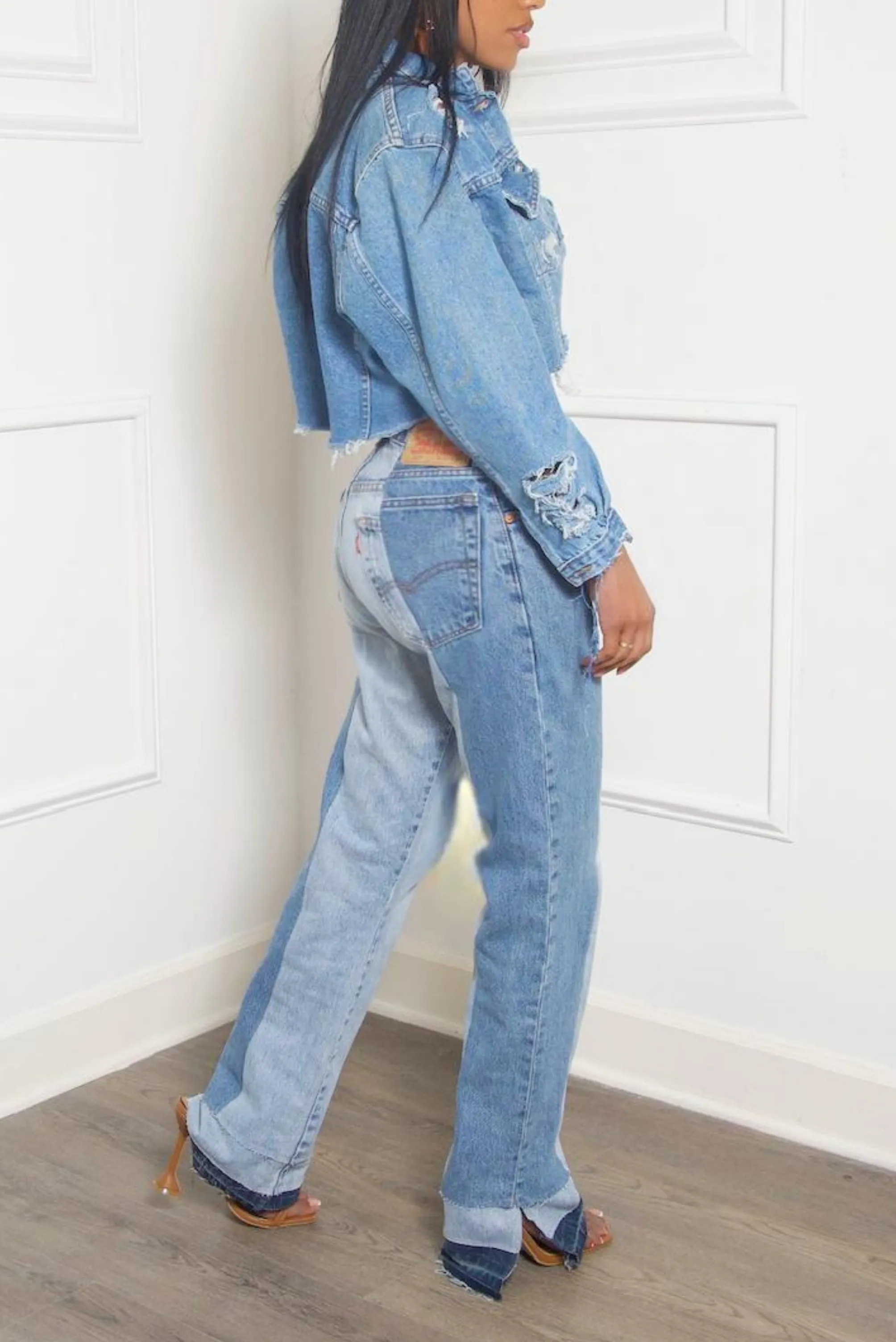 Medium wash vintage Denim crop jacket