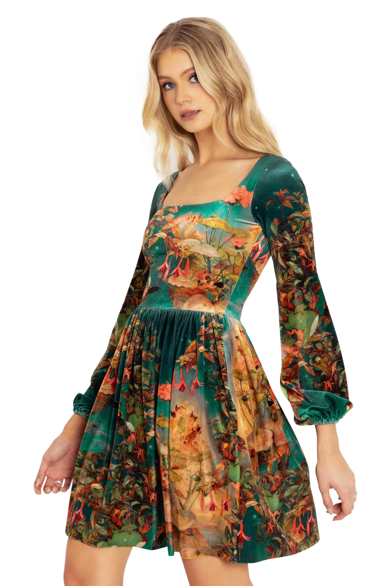 Midsummer Night's Fairies Velvet Squared Up Bishop Longline Dress