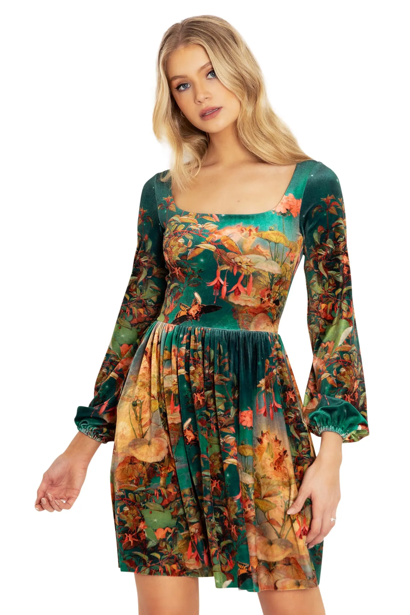 Midsummer Night's Fairies Velvet Squared Up Bishop Longline Dress