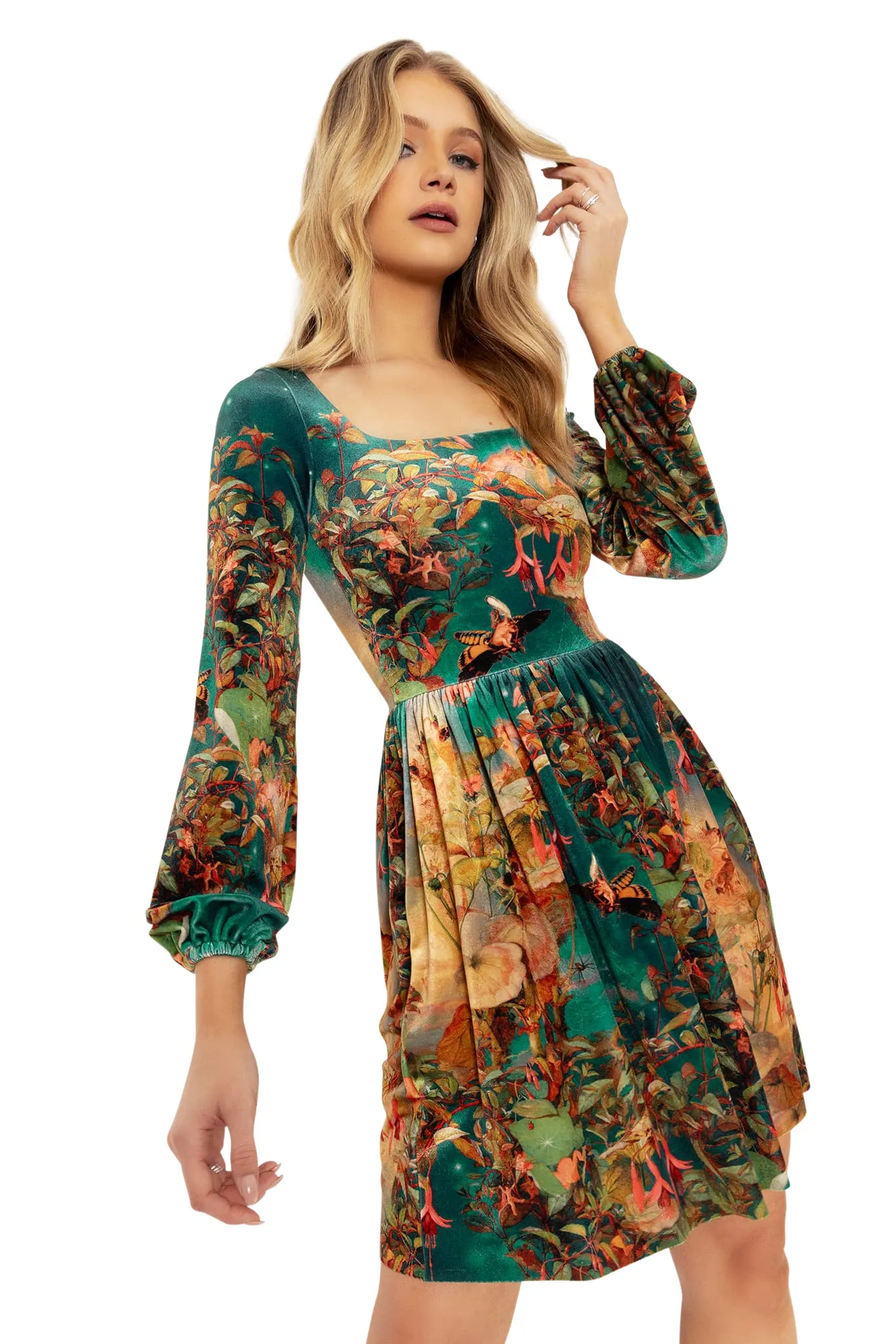 Midsummer Night's Fairies Velvet Squared Up Bishop Longline Dress