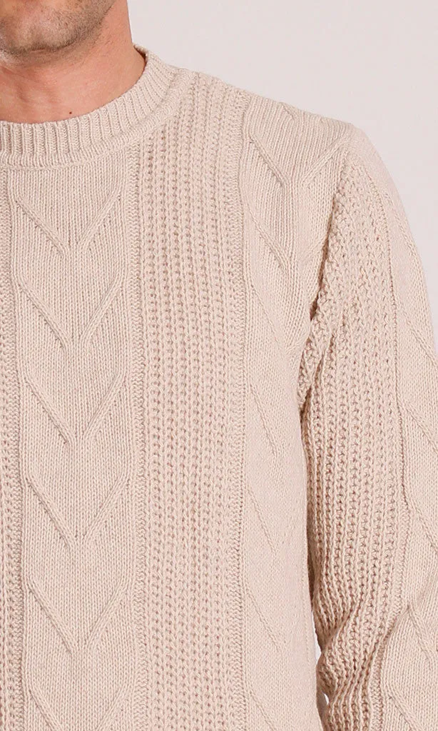 o201236-CABLE KNIT SWEATER - BEIGE