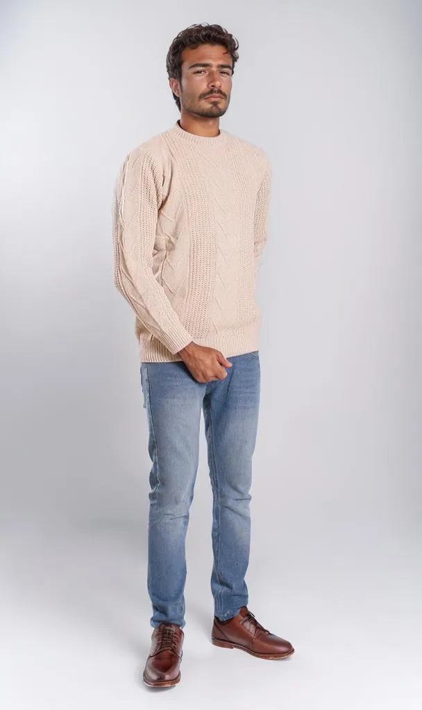 o201236-CABLE KNIT SWEATER - BEIGE